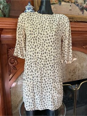 Equipment Cream and Gray Spot Animal Print Shift Dress